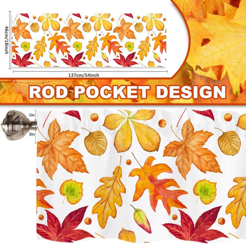 Finphoon Fall Kitchen Valances for Windows, Autumn Maple Leaf Thanksgiving Valance Curtains, Rod Pocket Fall Window Treatments for Kitchen, Bedroom, Living Room, 54" W x 18" L - Image 2